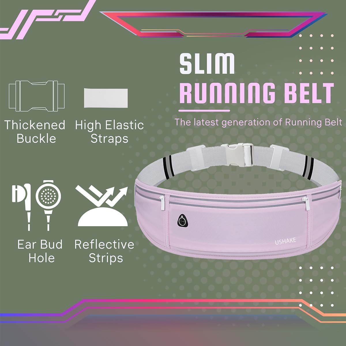 USHAKE Slim Running Belt, Workout Fanny Pack for Men Women,Exercise Waist Pack for Apple iPhone Holder, Runner Belt for Running Walking Cycling Camping Gym Light Purple
