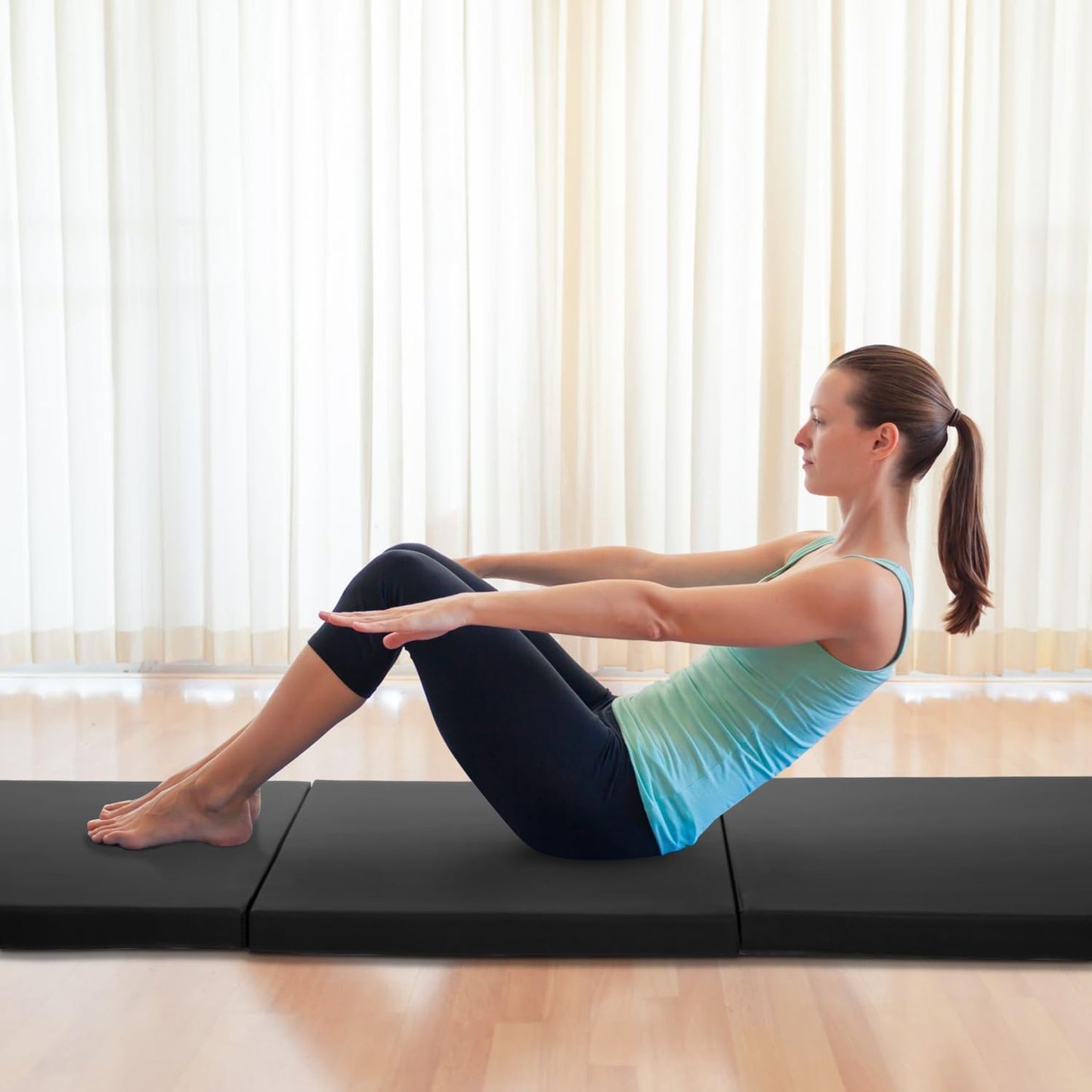 Gymnastics Tumbling Mats Portable Gymnastics Mat Foldable Tumbling Mat 2'x6'/4'x8' PU Leather Exercise Mat Yoga Mat with Carrying Handles for home Workout outdoor Yoga Gymnastics