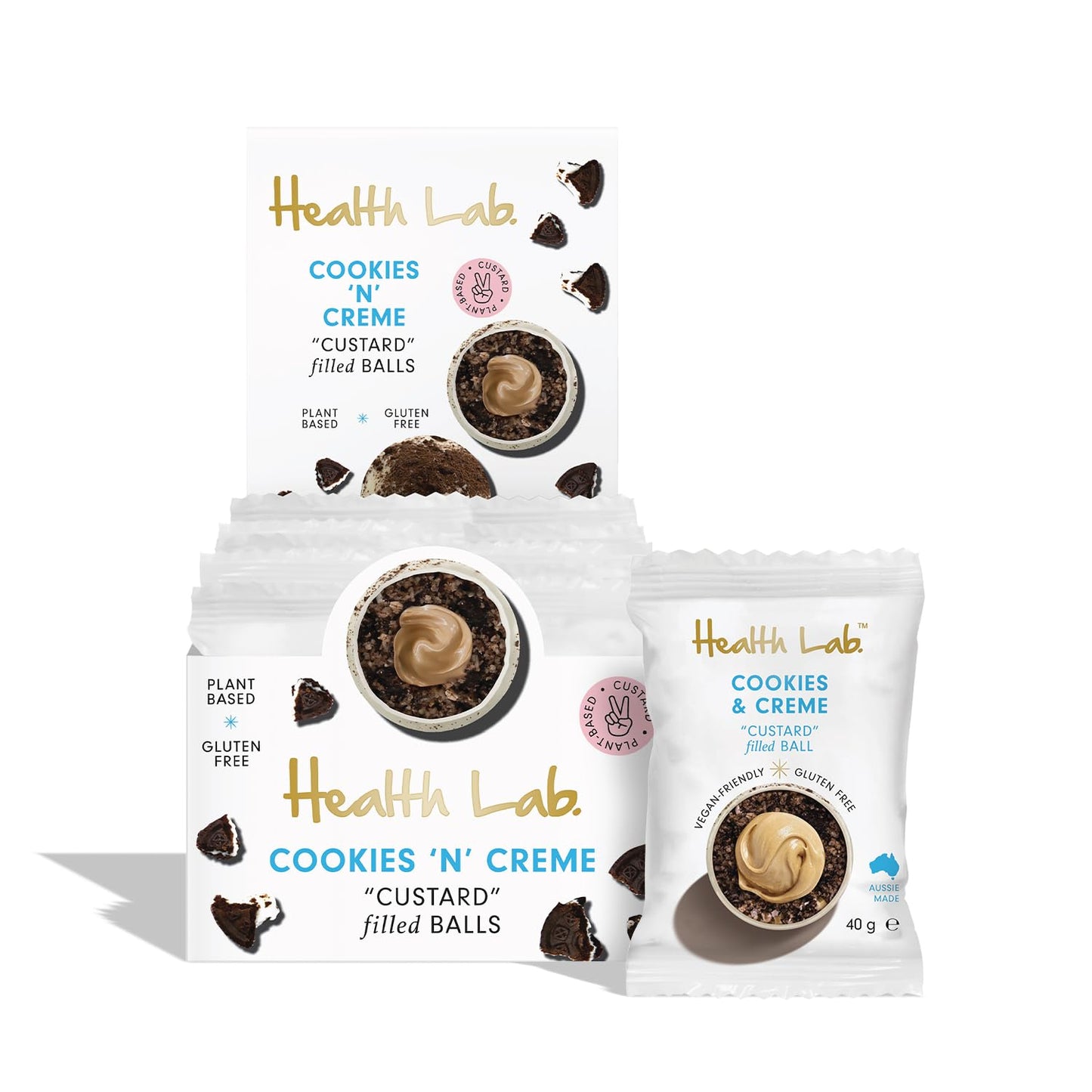 Health Lab - Gluten Free Snack Balls - Cookies 'N' Cream Custard 480g - (Pack of 12)
