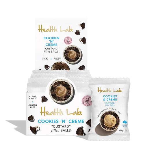 Health Lab - Gluten Free Snack Balls - Cookies 'N' Cream Custard 480g - (Pack of 12)