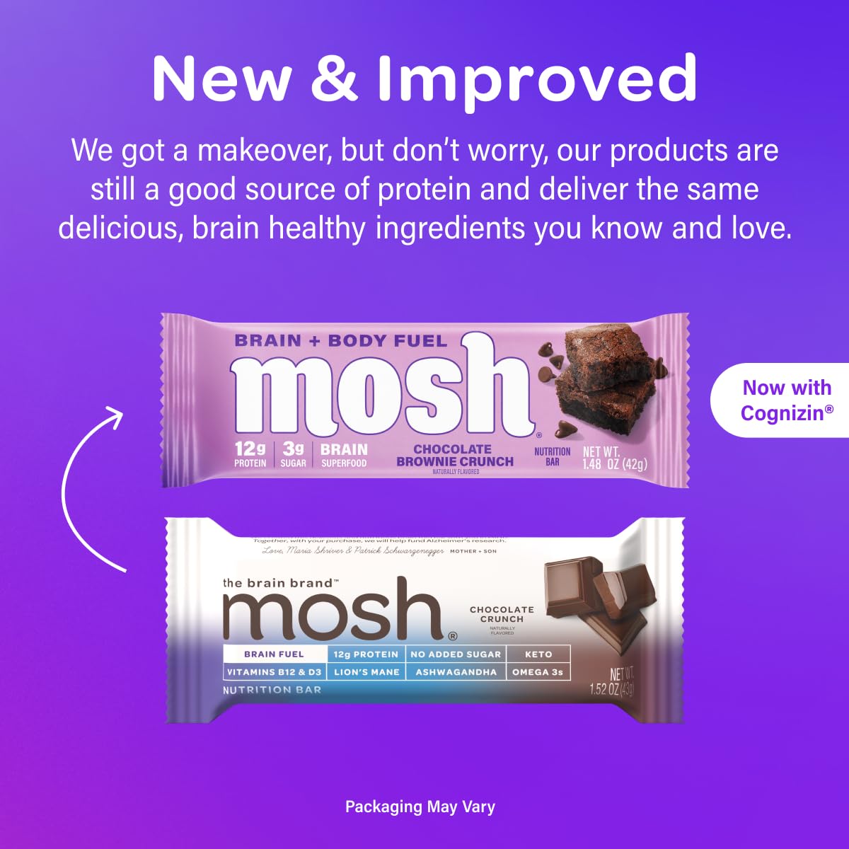 MOSH Chocolate Brownie Keto Protein Bars, High Fiber, Low Carb, Gluten Free, High Protein, Brain Healthy Snack, 12 Count