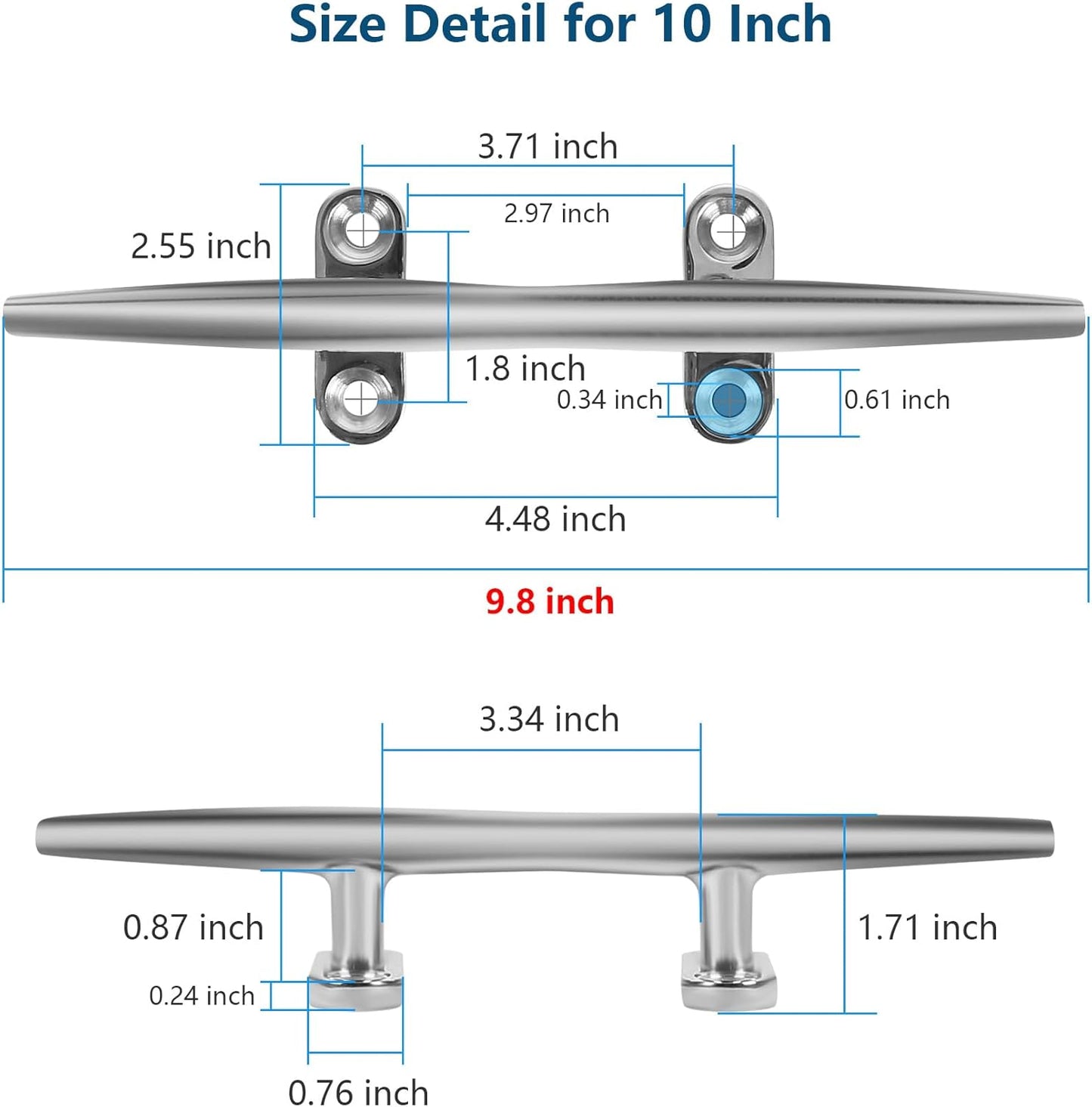Boat Cleat 6 Inch 316 Stainless Steel, Dock Cleat 8 Inch Heavy Duty Open Base Include Screws, Boat Dock Cleats 10 Inch with Backing Plate for Boats, Kayak, Marine, Deck and Decor(2,4,6 Pack)