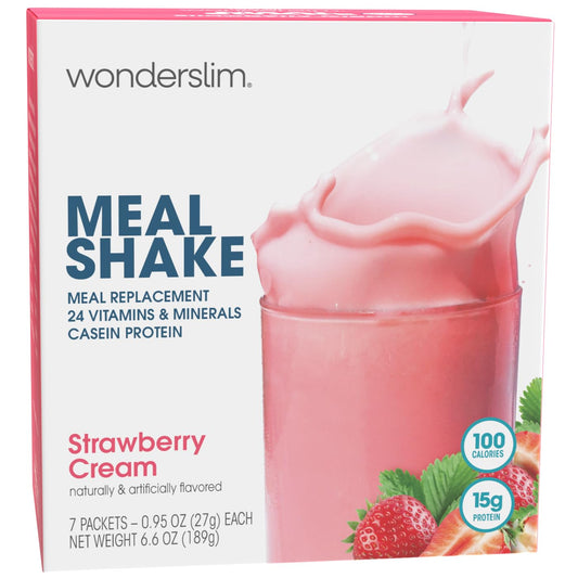 WonderSlim Meal Replacement Shake, Strawberry Cream, 15g Protein, 24 Vitamins & Minerals, Gluten Free (7ct)