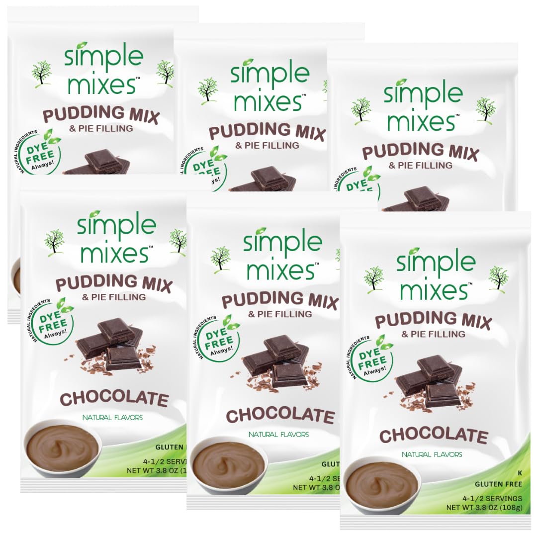Simple Mixes Natural Instant Pudding & Pie Filling Mix, Healthy Snack, Chocolate, Gluten and Dye-Free, No Fat, or Lactose, Kosher, 6 Pack