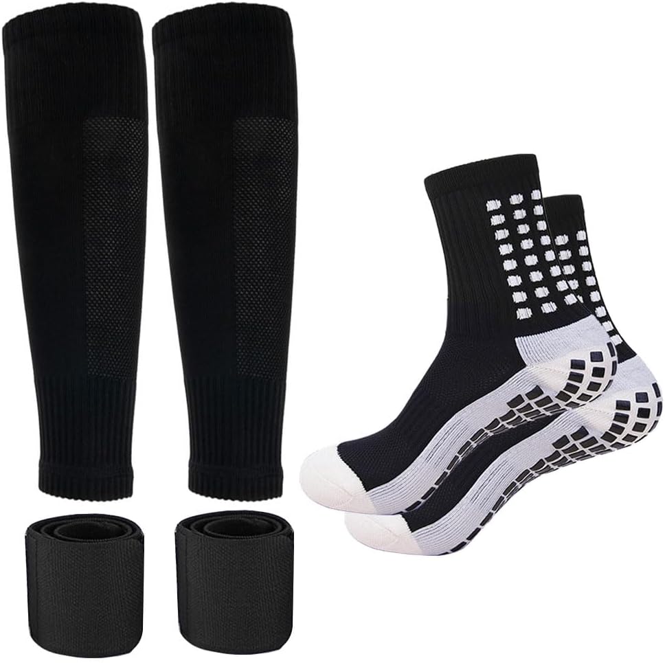 Men's Soccer Non Skid Ball Socks Anti Slip Grip Non Slip Socks, Shin Guard Sleeves, With Or Without Guard Straps for Football