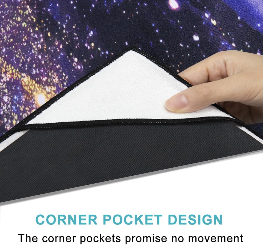 QiyI Yoga Mat Towel with Corner Pockets, Non Slip Sweat Absorbent Hot Yoga Towels, Soft Yoga Blankets with Travel Bag, Skidless Mat Cover for Workout, Gym, Fitness - 70"x26", Purple & Pink Grain