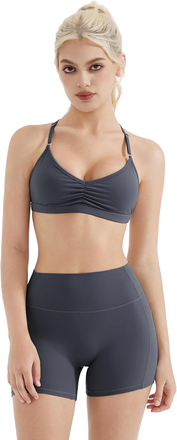 SUUKSESS Workout Sets for Women Padded Open Back Strappy Gym Set Criss Cross Yoga Sets 2 Pieces