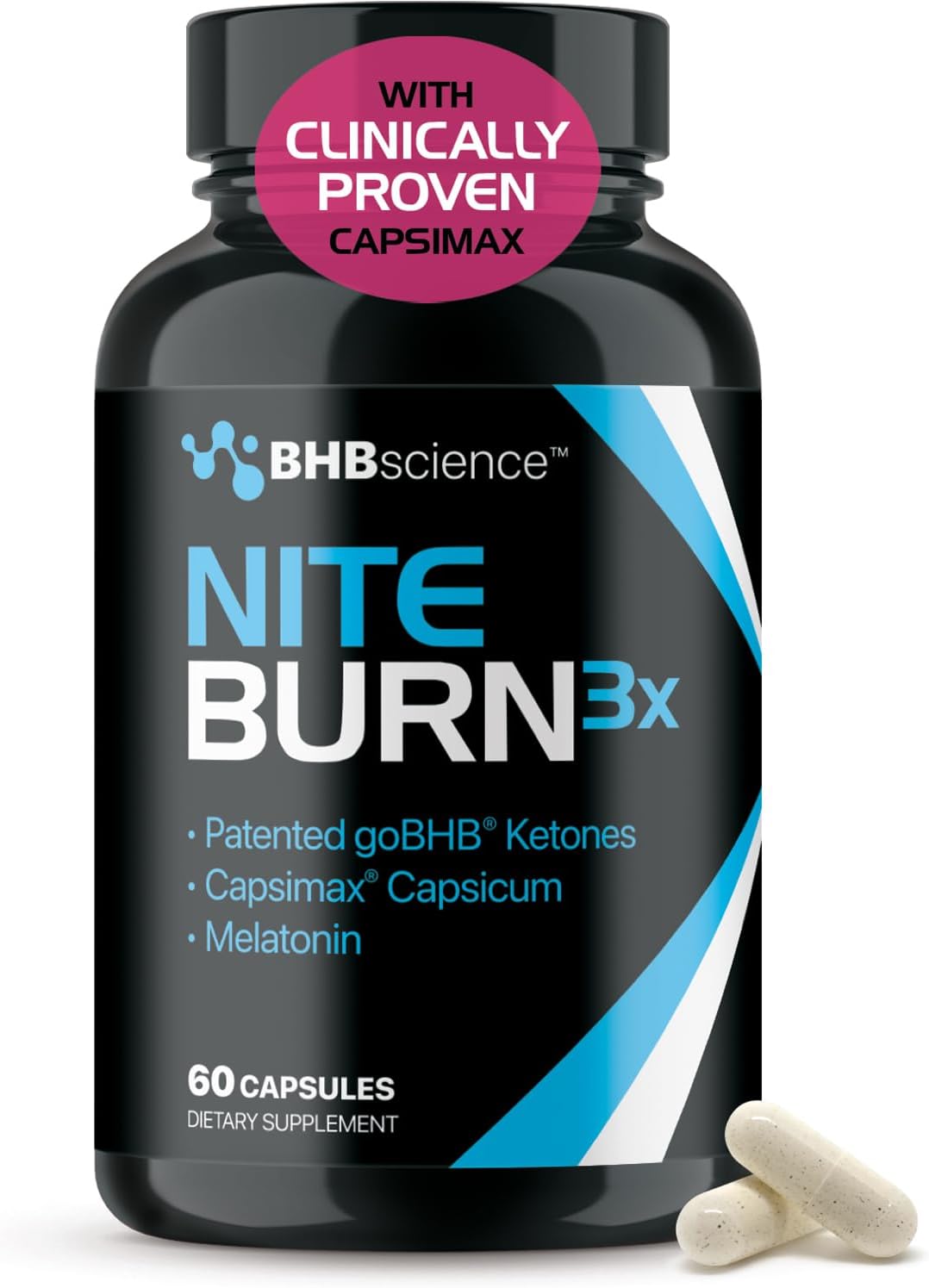 Night Burn Keto BHB Exogenous Ketones Supplement - Real Ketones Keto Diet Pills with Patented goBHB Capsimax and Melatonin for Body Sculpting (60 Count (Pack of 1), Nite)