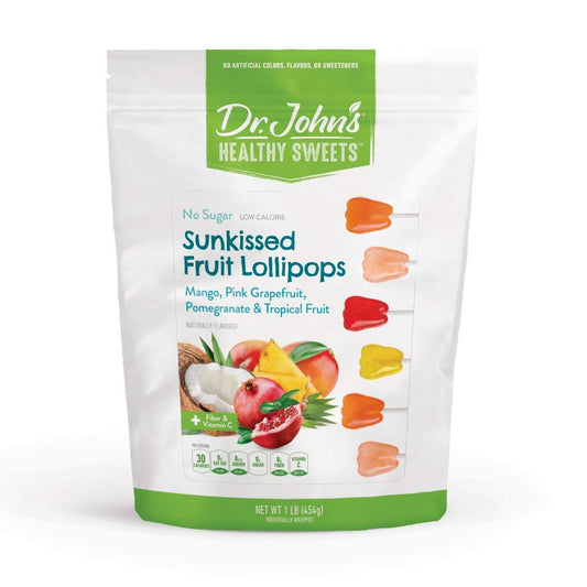 Dr. John’s Sugar Free Candy, Healthy Lollipops with Zero Sugar, Low Calorie Snacks, Keto Friendly Hard Candy Sweets, Sunkissed Fruit Tooth, 60 Count, 1 LB