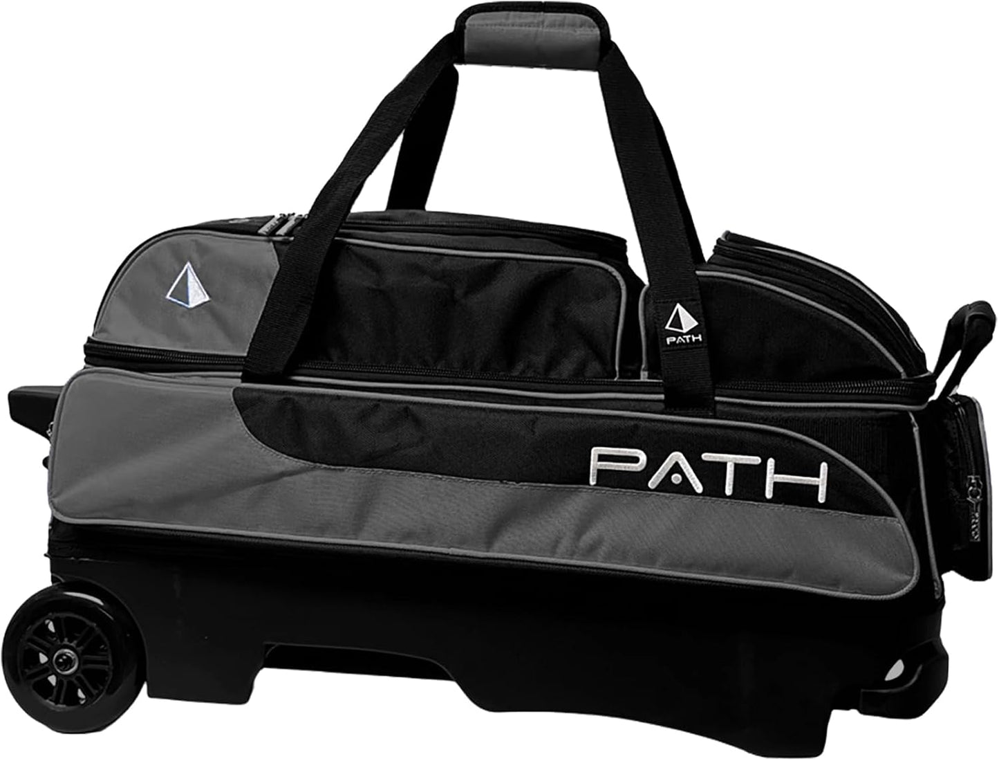 Pyramid Path Triple Premium Deluxe Roller Bowling Bag With Extra Large Separate Shoe Compartment (Up To US Mens Size 16) and 5 Accessory Pockets, 5" Wheels, Retractable Locking Handle - Extends to 42"