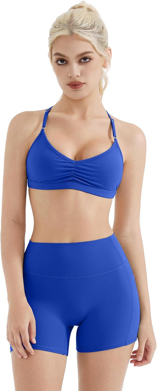 SUUKSESS Workout Sets for Women Padded Open Back Strappy Gym Set Criss Cross Yoga Sets 2 Pieces