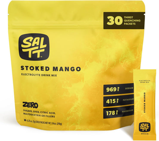 Keto Chow SALTT Electrolytes Powder Packets, Stoked Mango (30 Hydration Packets) - Magnesium, Potassium, Sodium, Trace Minerals - Vegan, Sugar & Gluten Free - Travel Essentials - Made in USA