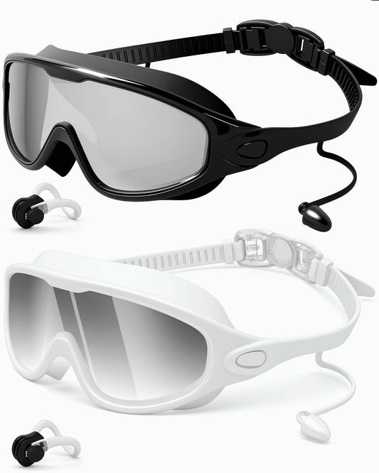 Rantizon Swim Goggles 2 Pack, Wide View Anti Fog&UV Swimming Goggles for Audlt, No Leaking Swim Glasses for Men Women Kids