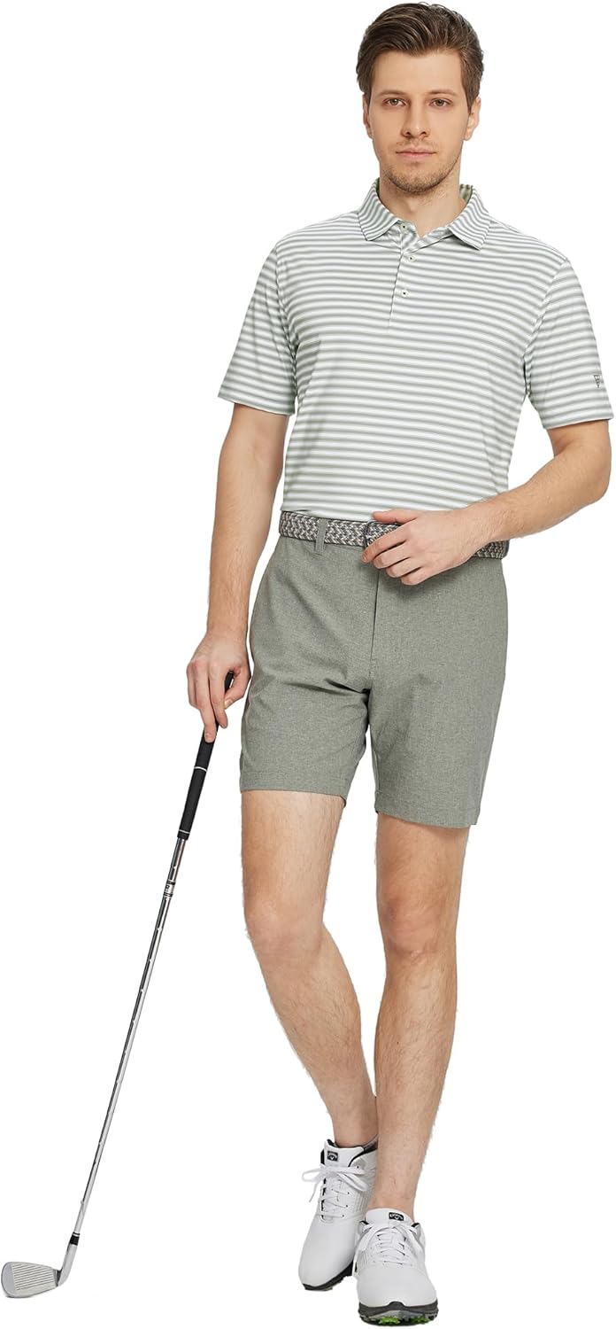 M MAELREG Golf Shirts for Men Short Sleeve Dry Fit Casual Striped Performance Moisture Wicking Collared Mens Polo Shirts