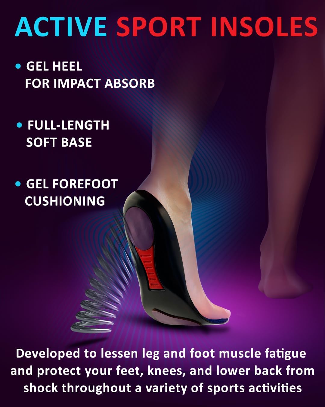 Sport Shock Absorbing Insoles - Athletic Shoe Cushioning Inserts for Men and Women - Ideal for Active Sports Running Training Hiking - Neutral Arch Good for Sneakers Shoes (M, Indigo)