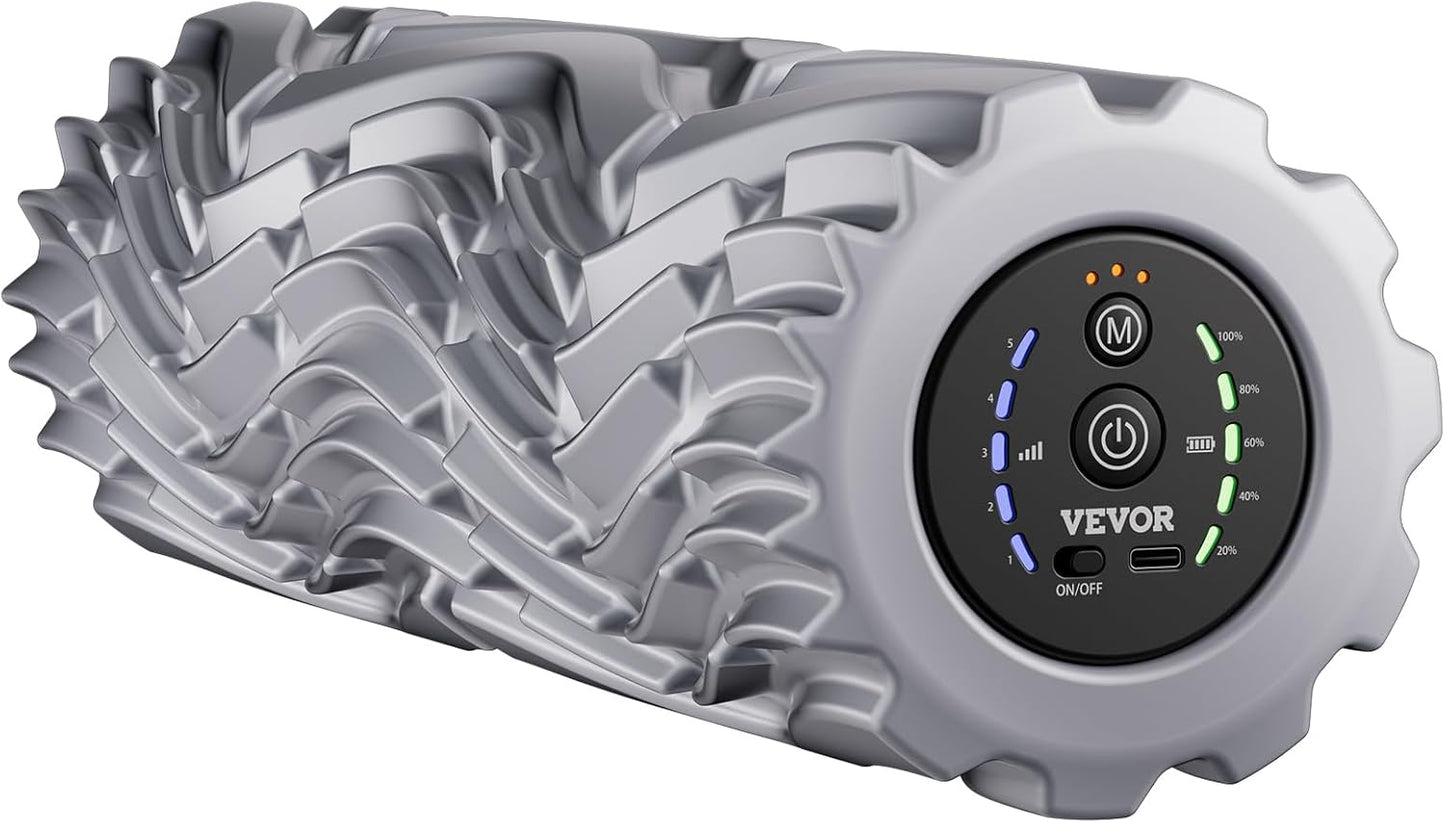 VEVOR Vibrating Foam Roller, 5-Speed Electric Massage Roller, 16" Rechargeable Muscle Roller with 3 Vibration Modes, High Density EVA Foam Massager for Deep Tissue, Back Pain Relief, Exercise Recovery