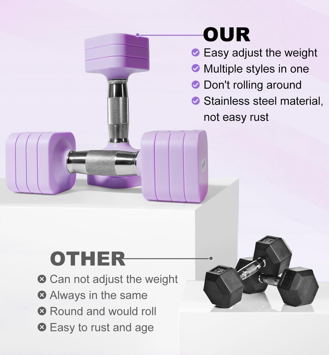 15LB 20LB 40LB 50LB Adjustable Dumbbell Set Free Weights Dumbbells Set for Women Men Hand Weights Sets Adjust Dumbbell Weight Sets for Home Gym Exercise Workout Strength Training Equipments