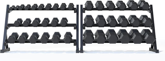 Rubber Hex Dumbbell Set with Rack, 10/12/20 Pair (550/780/1200/1550/2100 lbs total) Weight Rack with Dumbbells, Rubber Coated Dumbbell Set with Rack Stand for Home Gym & Strength Training