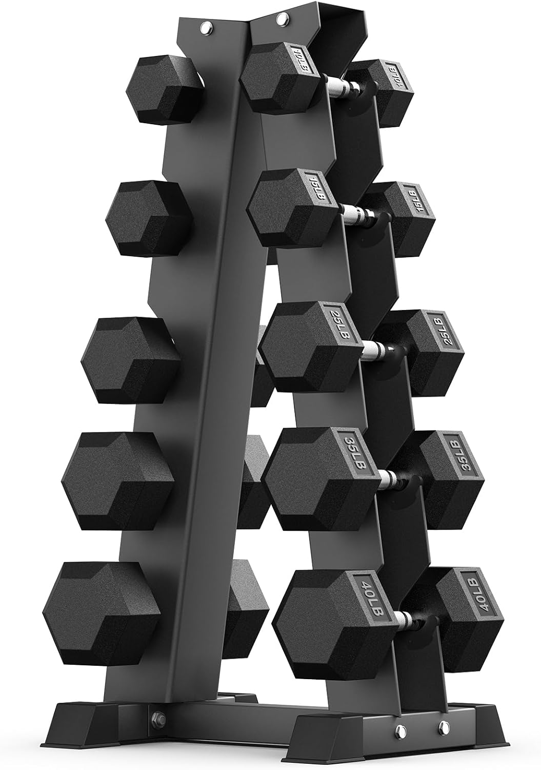 PAPABABE Hex Dumbbell Sets with Rack, 60-550lb Rubber Coated Dumbbell Weight Set and Storage Rack, Multiple Options Hand Weights for Strength Training