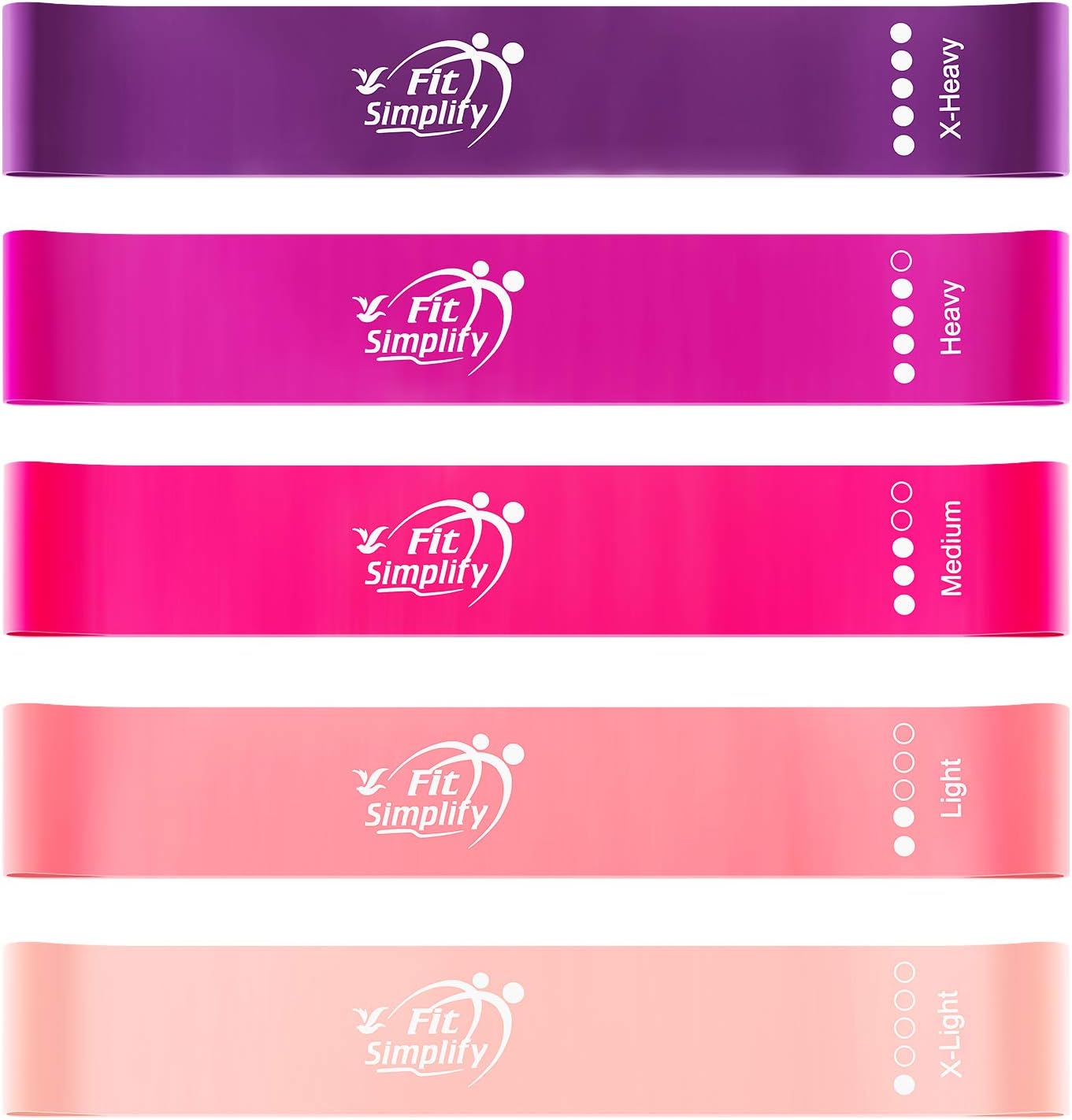 Fit Simplify Resistance Loop Exercise Bands with Instruction Guide and Carry Bag, Set of 5