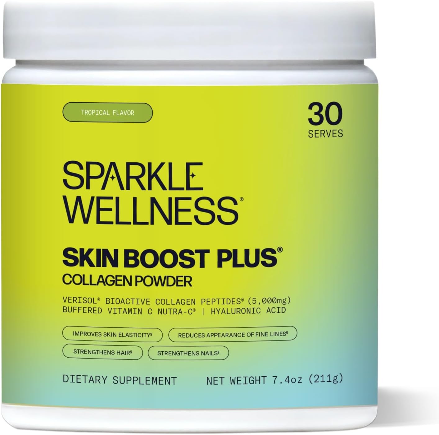 Sparkle Wellness Skin Boost Plus (Tropical) [30-Serves] | Collagen Powder Supplement with VERISOL Bioactive Hydrolyzed Collagen Peptides, Vitamin C & Hyaluronic Acid