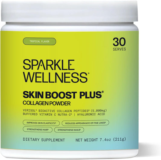 Sparkle Wellness Skin Boost Plus (Tropical) [30-Serves] | Collagen Powder Supplement with VERISOL Bioactive Hydrolyzed Collagen Peptides, Vitamin C & Hyaluronic Acid