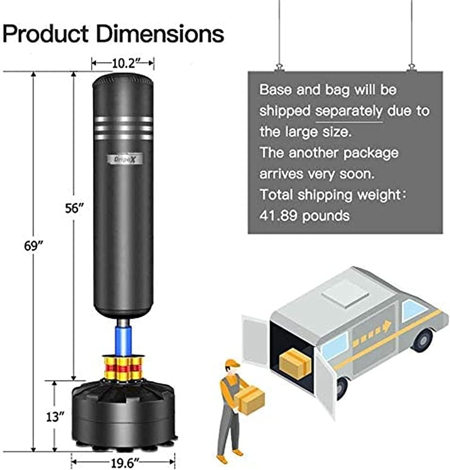 Dripex Freestanding Punching Bag, Heavy Boxing Bag with Stand for Adult Youth - Men Standing Boxing Punch Bag for Home Gym Workout