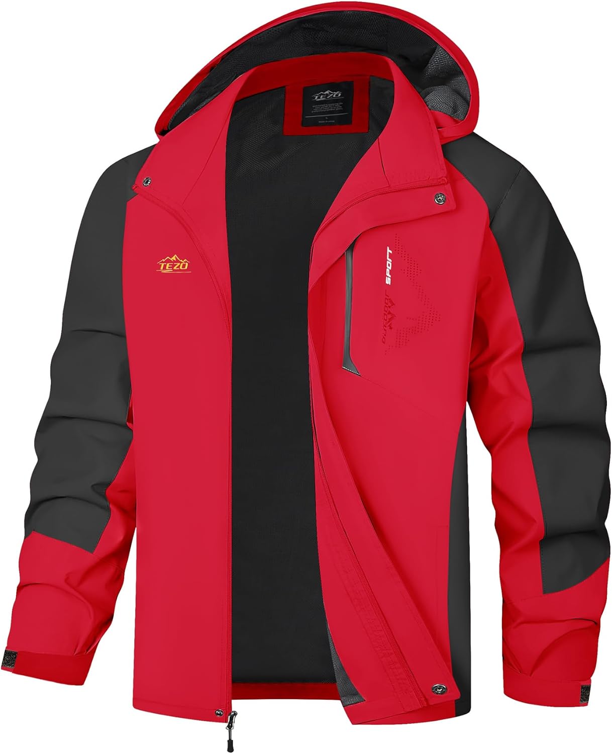 TEZO Mens Rain Jacket Waterproof with Hooded Hiking Coat Lightweight Windbreaker