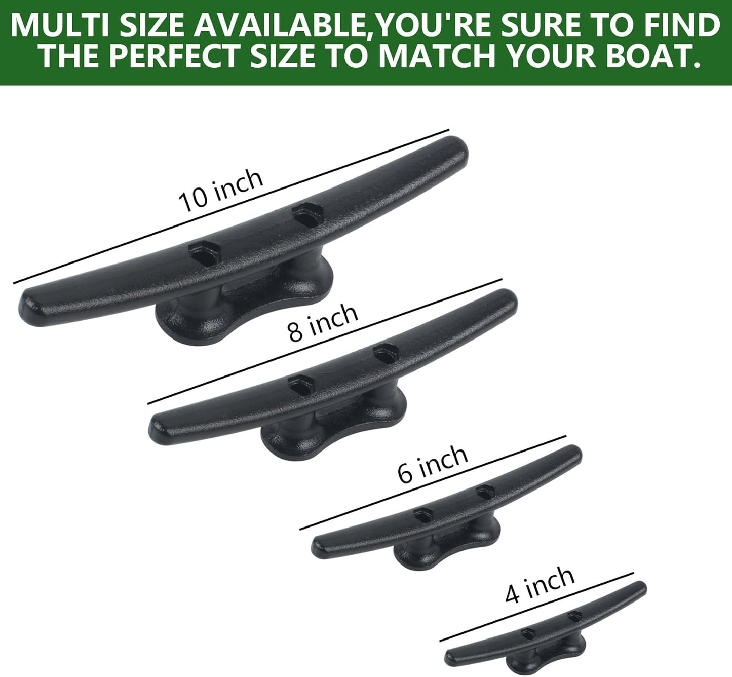 Dock Cleats 6/8/10 inch With Hardware,Electrophoretic Coated Black Boat Cleat Dock Boat Cleats,Rope Cleat Boat Dock Cleats Ideal for Boat Docks, Decks, Piers for Tying up Boats (2,4,6,8,12 Pack)