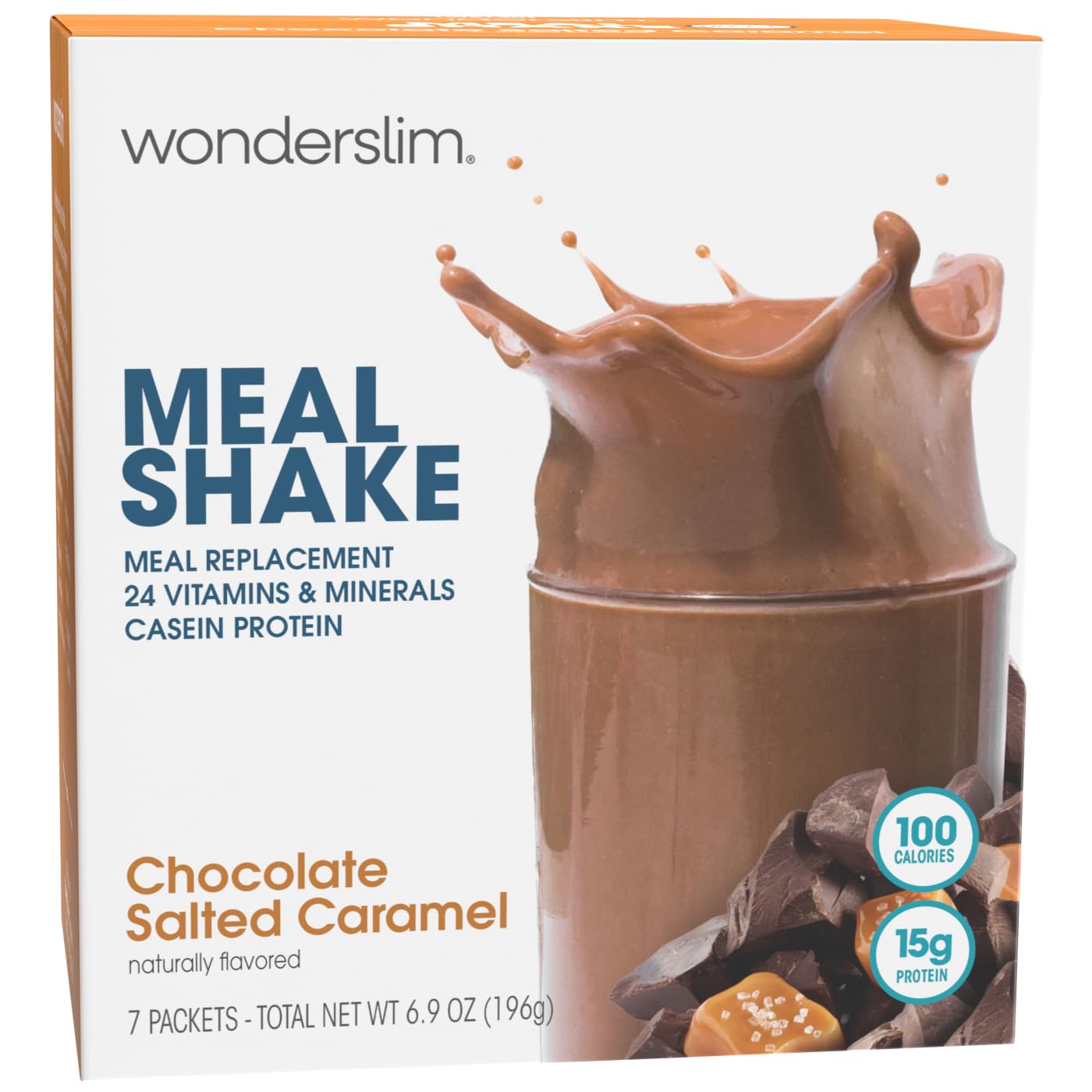 WonderSlim Meal Replacement Shake, Chocolate Salted Caramel, 15g Protein, 24 Vitamins & Minerals, Gluten Free, Low Carb (7ct)