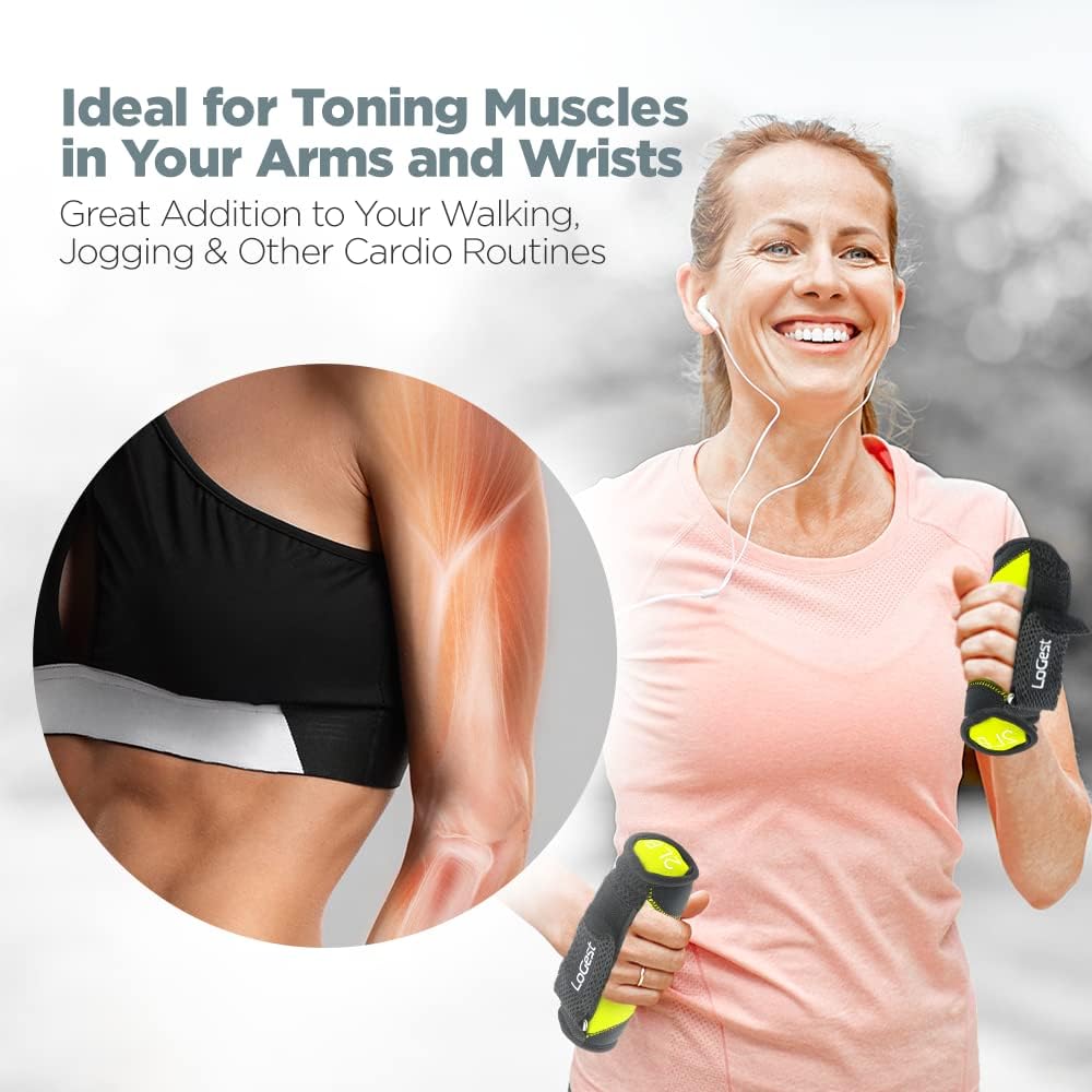 LoGest Soft Hand Weights Adjustable Straps - Comes in 1LB Weights or 2LB or 3LB 4LB - Comfortable & Secure Weighted Neoprene Dumbbells with Straps for Walking Running Cardio Workout Physical Therapy