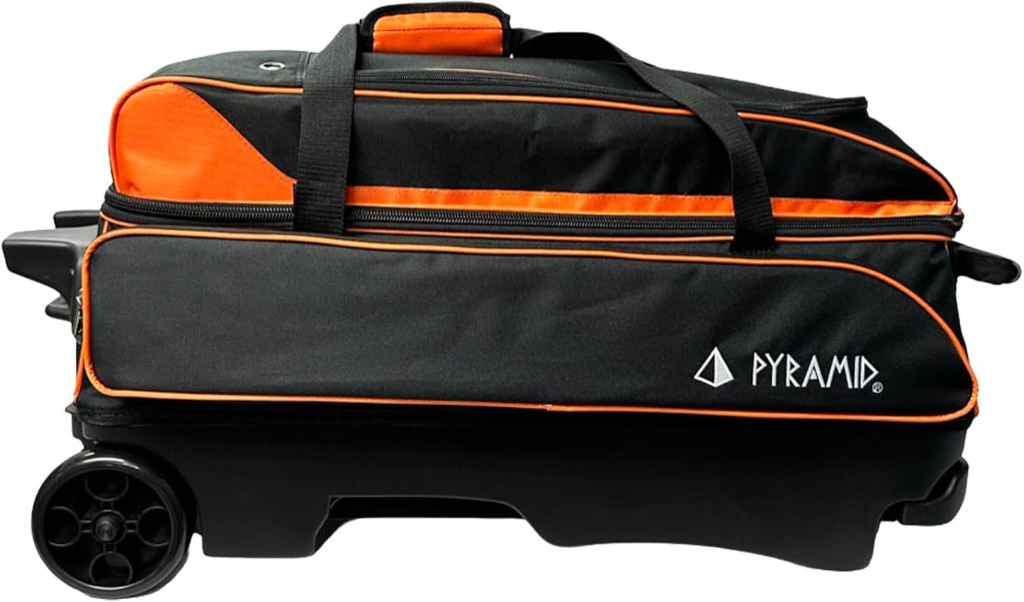 Pyramid Prime Triple Roller 3-Ball Bowling Bag with Extra Large Shoe Compartment (Fits Two Pairs of US Mens Size 15), Retractable Locking Handle (Extends to 41.5"), 1 Large Accessory Pocket, 5" Wheels