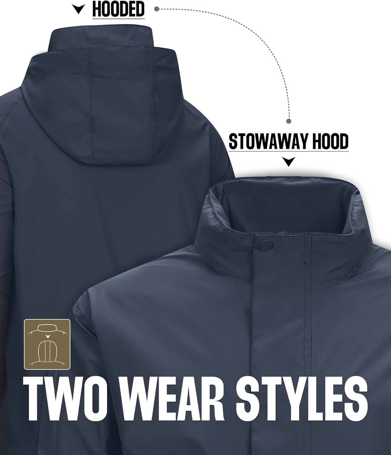 33,000ft Men's Packable Rain Jacket Waterproof Lightweight Raincoat Rain Shell with Hood for Outdoor Hiking Golf Travel