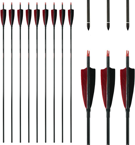 Linkboy Archery Pure Carbon Arrows Spine 300 340 400 500 600 700 800 900 1000 for Compound Recurve Bow Hunting Shooting Target 12pcs