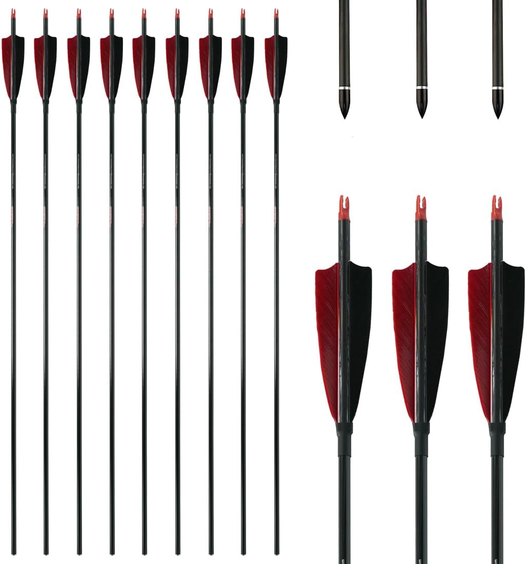 Linkboy Archery Pure Carbon Arrows Spine 300 340 400 500 600 700 800 900 1000 for Compound Recurve Bow Hunting Shooting Target 12pcs