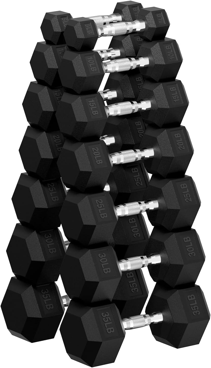 Hex Dumbbell Set, 45-400 lb Set Rubber Encased Exercise & Fitness Dumbbells, Weights Dumbbells Set, Hand Weight for Strength Training