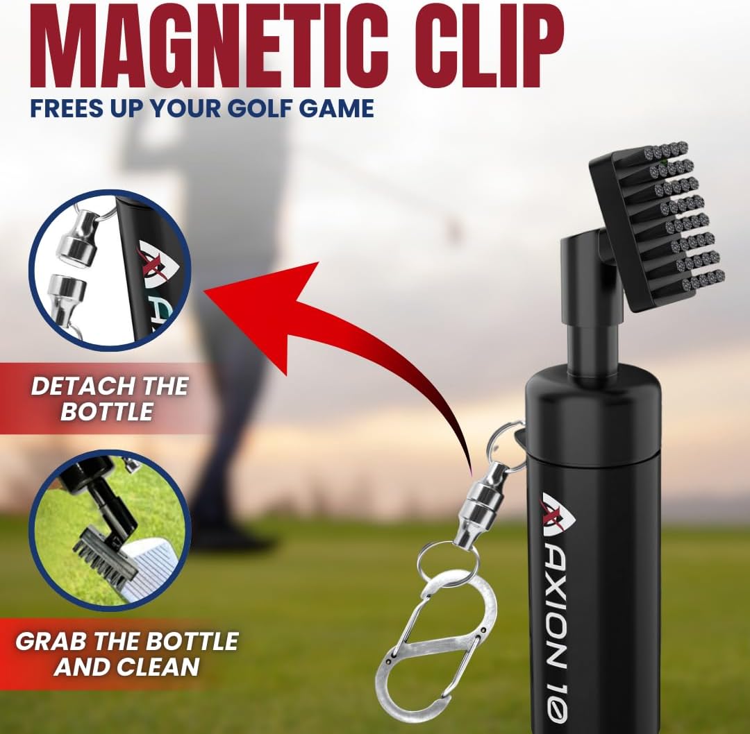Premium Club Cleaner for Golf Bag & Microfiber Golf Towel, Heavy Duty Magnetic Clip; Golf Brush and Groove Cleaner, Golf Club Cleaner Brush, Great Golf Gift, 4oz Golf Club Water Brush (Perfect Size)