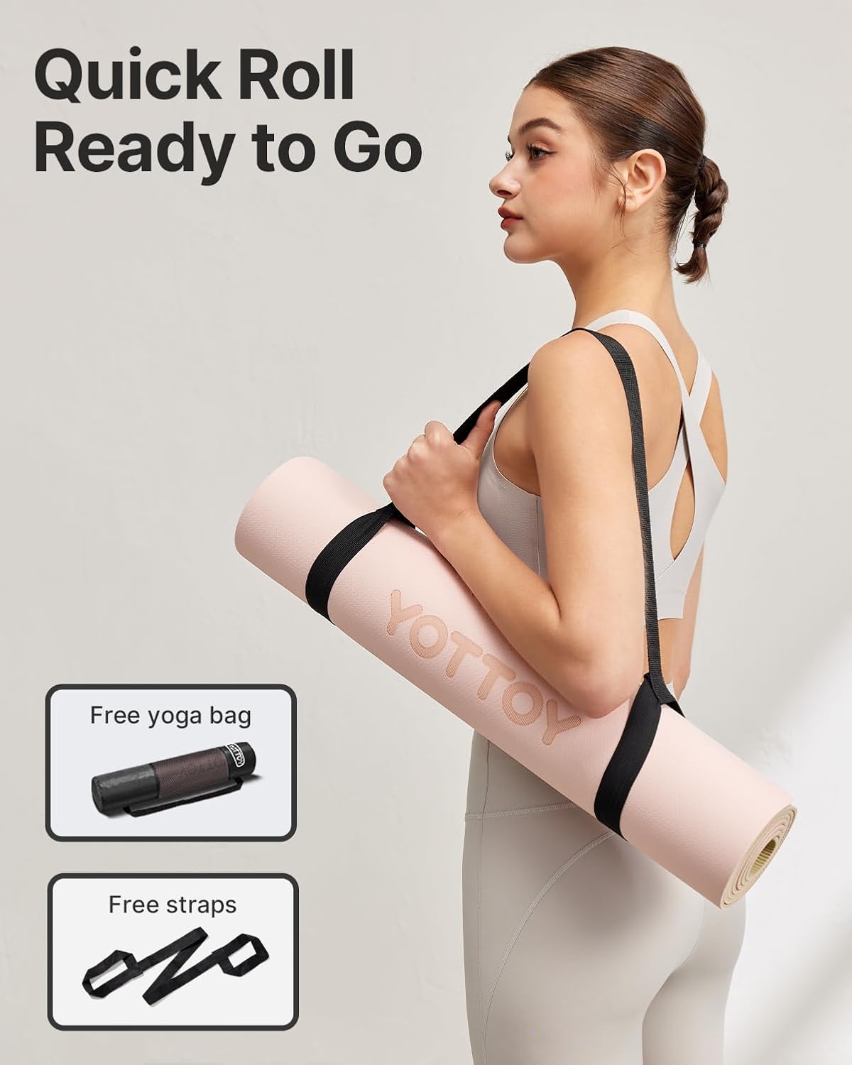 Yoga Mat,Non-Slip TPE Exercise Mat(1/4 Inch) for Pilates, Fitness & Barefoot Workouts, Home Gym Studio with Strap & Bag