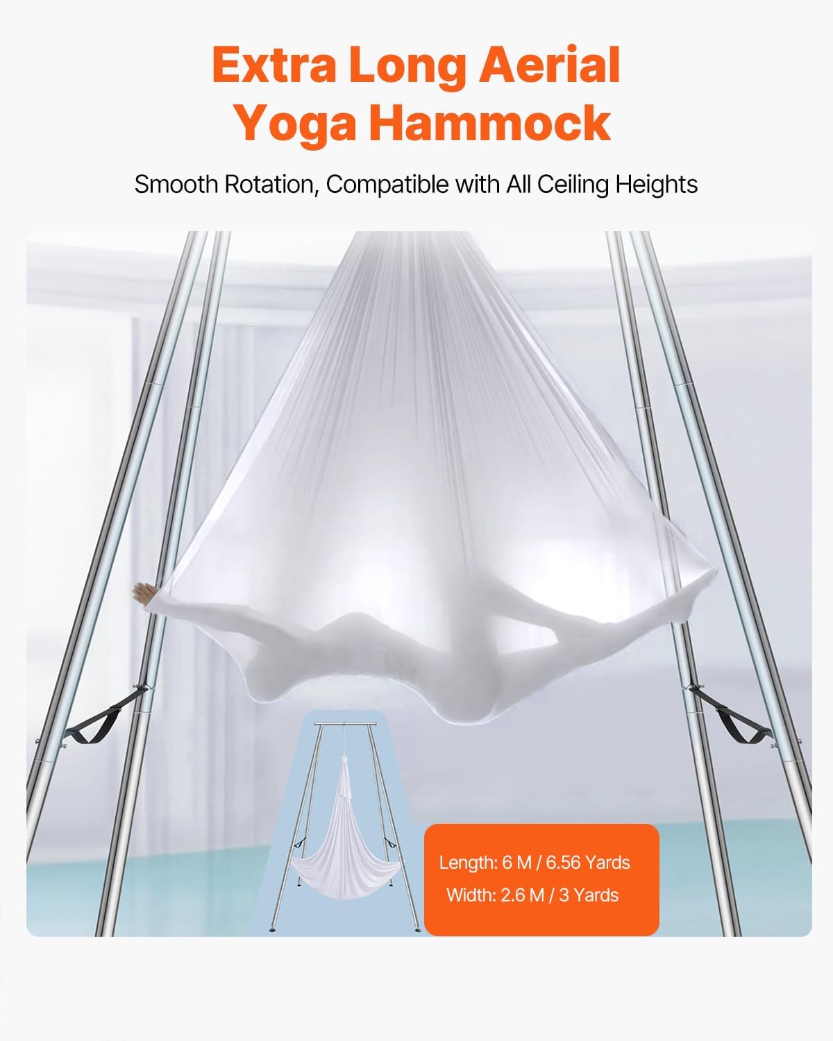 VEVOR Aerial Yoga Frame, 9.67 ft Height Swing Stand, Max 551.15 lbs Load Chrome-Plated Steel Pipe Inversion Yoga Rig for Indoor Outdoor Use