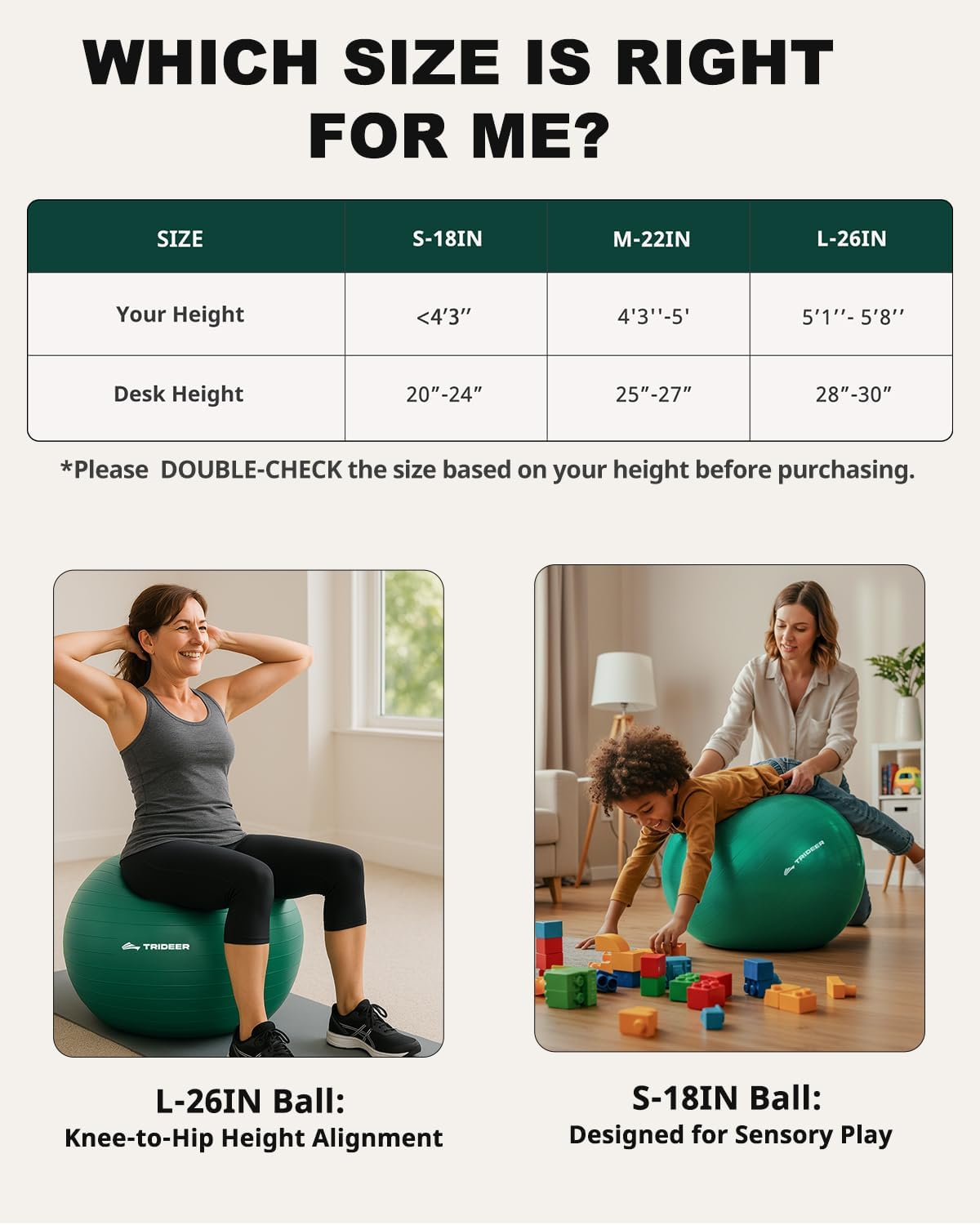 Trideer Exercise Ball for Physical Therapy & Workout - Swiss Ball for Core Strength & Balance