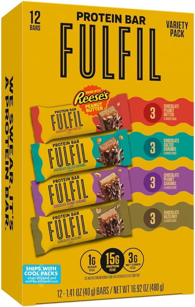 FULFIL Protein Snack Bars, Best Sellers Variety Pack, Gluten Free with 15g Protein, Pantry Staples, 12 Count