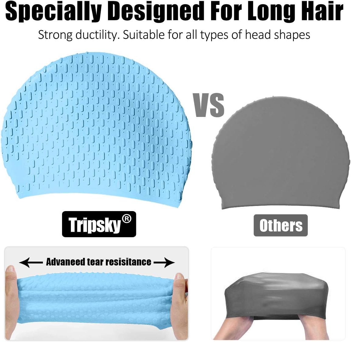 Tripsky Silicone Swim Cap,Comfortable Bathing Cap Ideal for Curly Short Medium Long Hair, Swimming Cap for Women and Men, Shower Caps Keep Hairstyle Unchanged…