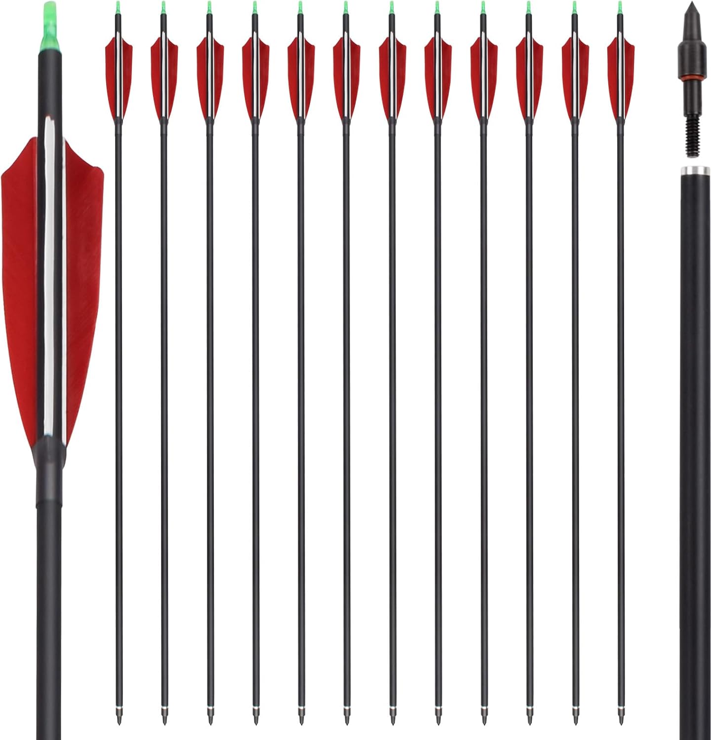 YLS 500 Spine Arrows 30 Inch Carbon Arrows 4" Turkey Feather Archery Target Practice Hunting Arrows with for Recurve Bow Long Bow