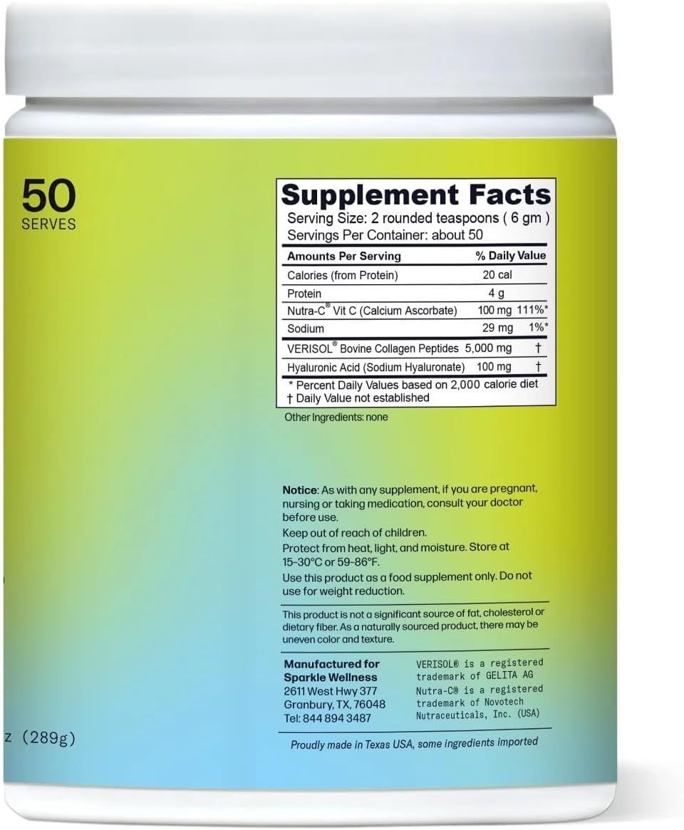 Sparkle Wellness Skin Boost Plus (No Flavor) [50-Serves] | Collagen Powder Supplement with VERISOL Bioactive Hydrolyzed Collagen Peptides, Vitamin C & Hyaluronic Acid