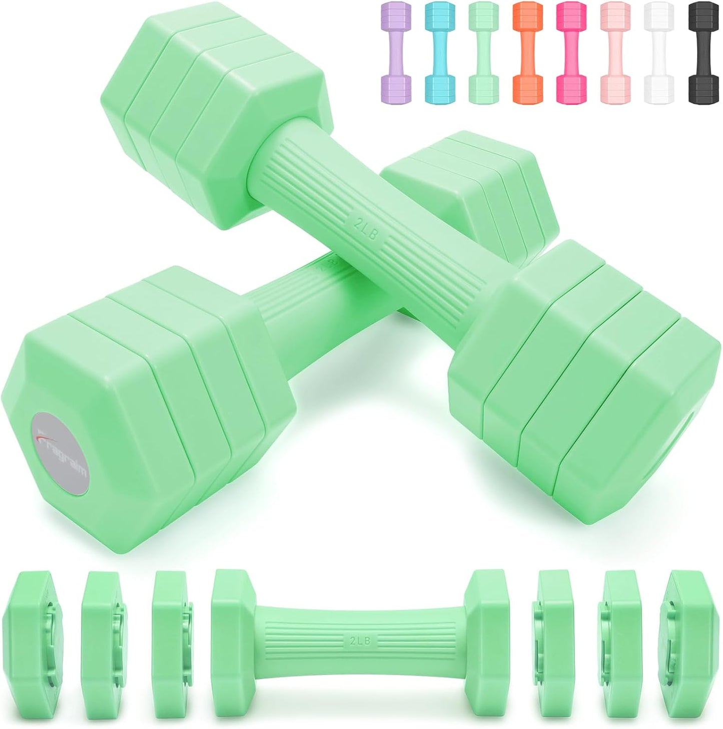 Adjustable Dumbbells Set, 4 in 1 Hand Weights Set for Women Men 10 LB/ 12 LB Dumbbell Pair Each 2lbs 3lbs 4lbs 5lbs Weights Dumbbells Set with TPU Soft Rubber Handle for Home Gym Exercise Fitness