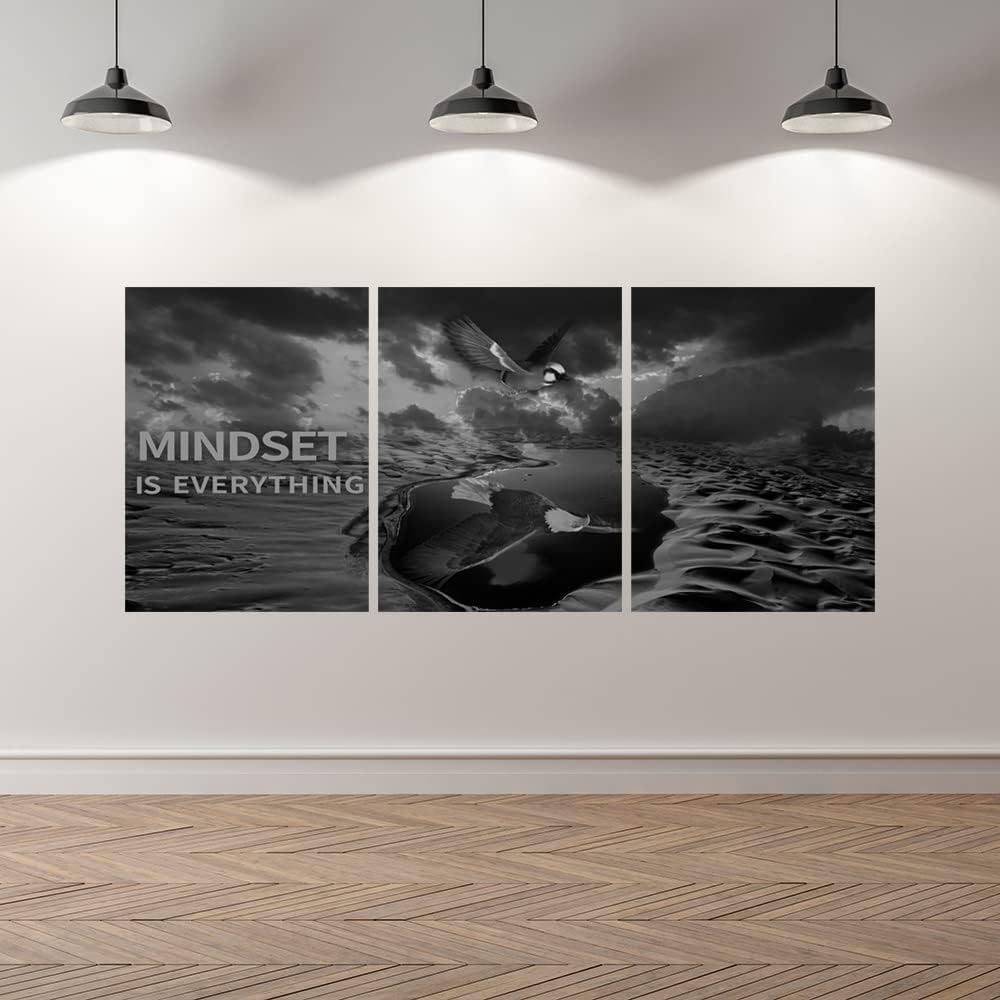 Yetaryy 3 Panels Inspirational Canvas Painting Motivational Wall Art Success Framed Poster Grind Hustle Positive Quotes Wall Poster Office Inspirational Wall Decor 36''W x 16''H (Animals-HeiYing-3S)