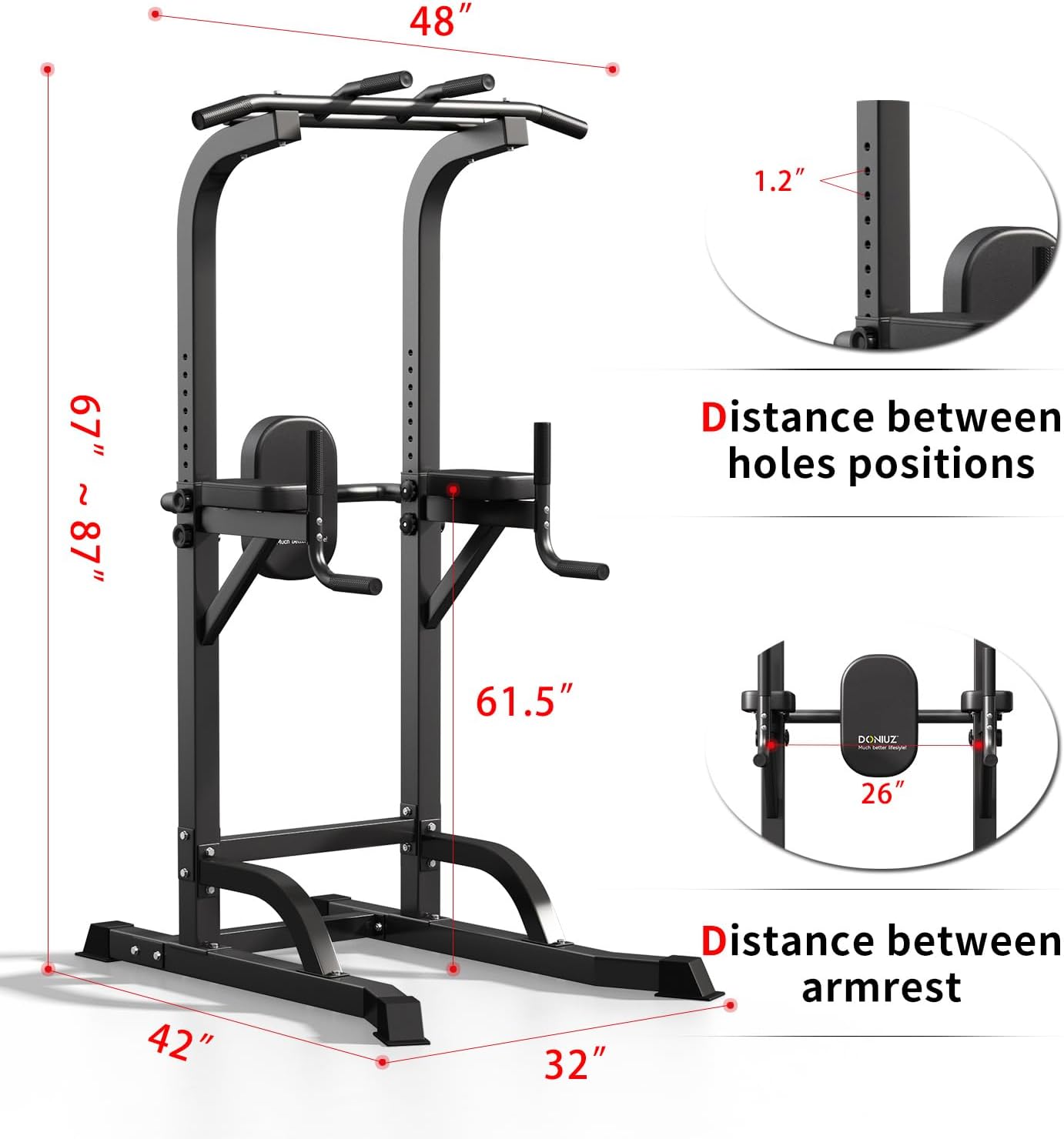 Power Tower Pull Up Bar and Dip Station, Multi-Function Home Gym, Strength Training Fitness Equipment, Height Adjustable