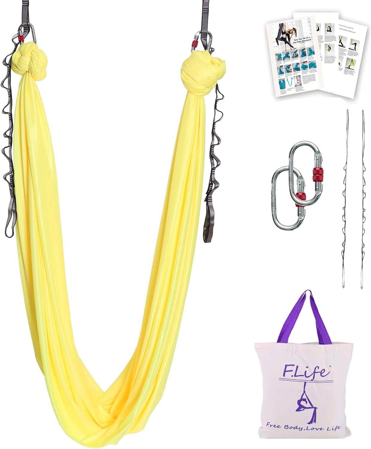 F.Life Aerial Silk Yoga Hammock & Swing for yoga Inversion,Strength training,starter hardware kit