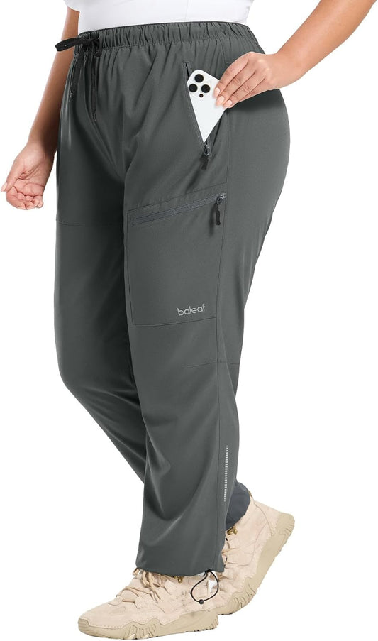 baleaf Plus Size Pants for Women Hiking Cargo Water Resistant UPF 50+ Cargo Joggers Zipper Pockets