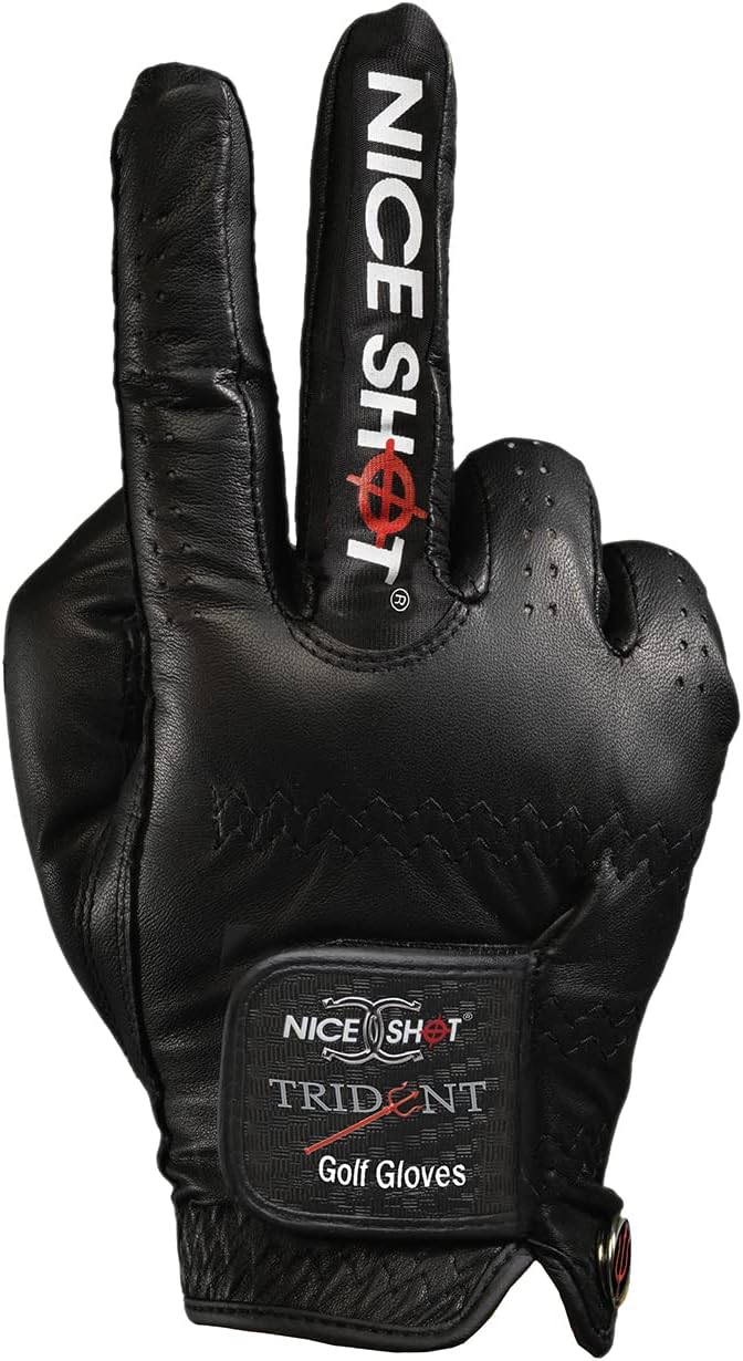 Nice Shot Trident Golf Glove with Power Grip Strips in Premium Black Cabretta Leather